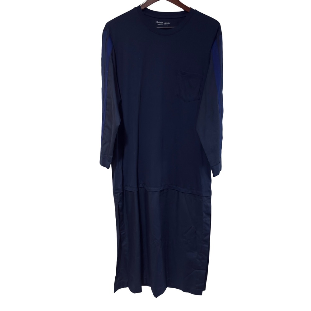 Christian Lacroix 100% Pima Cotton Navy Midi Dress XL Long Sleeve Slit Tunic